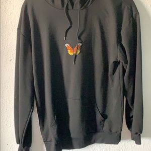 Shein black printed butterfly hoodie